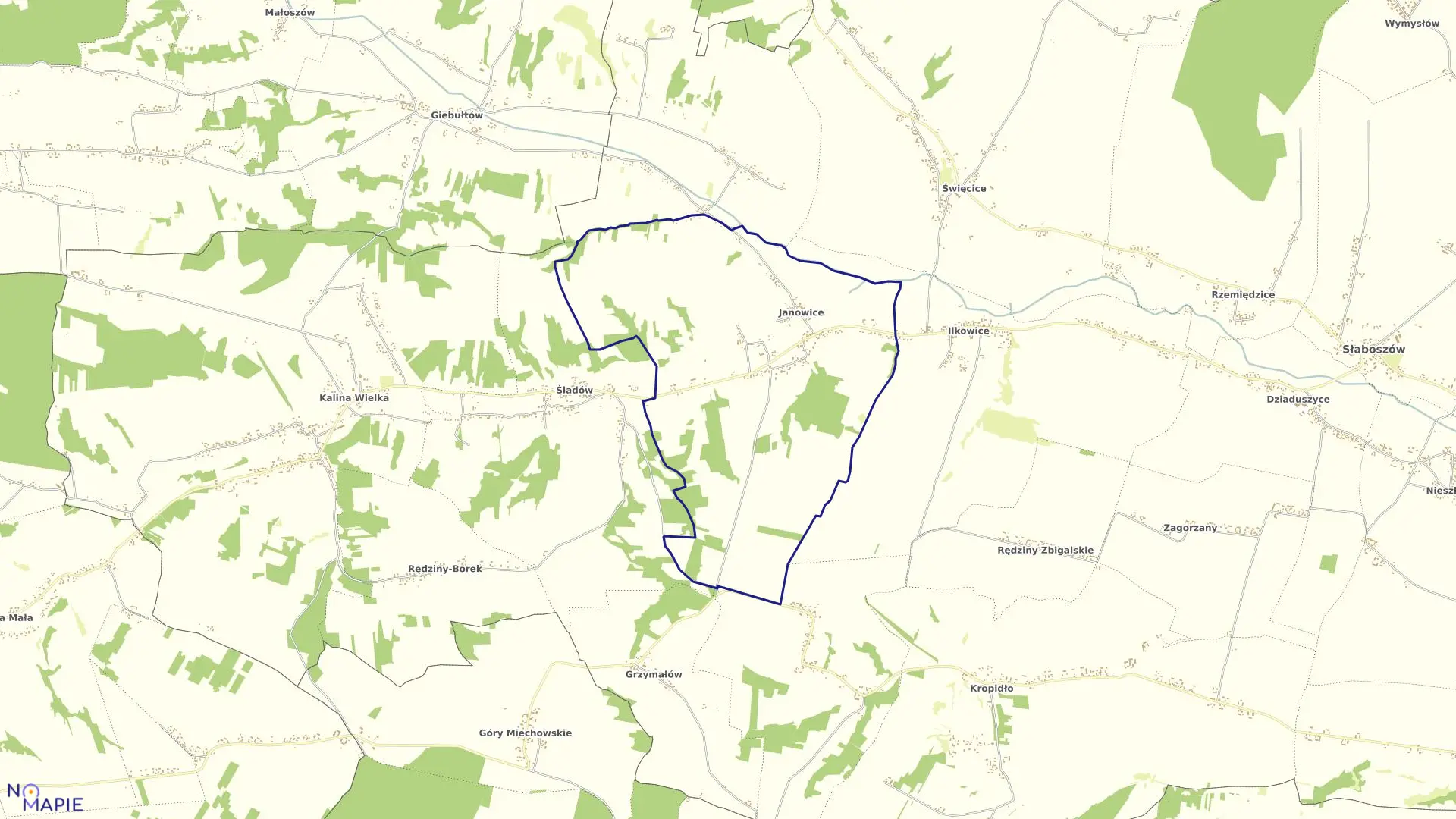 Mapa obrębu JANOWICE w gminie Słaboszów